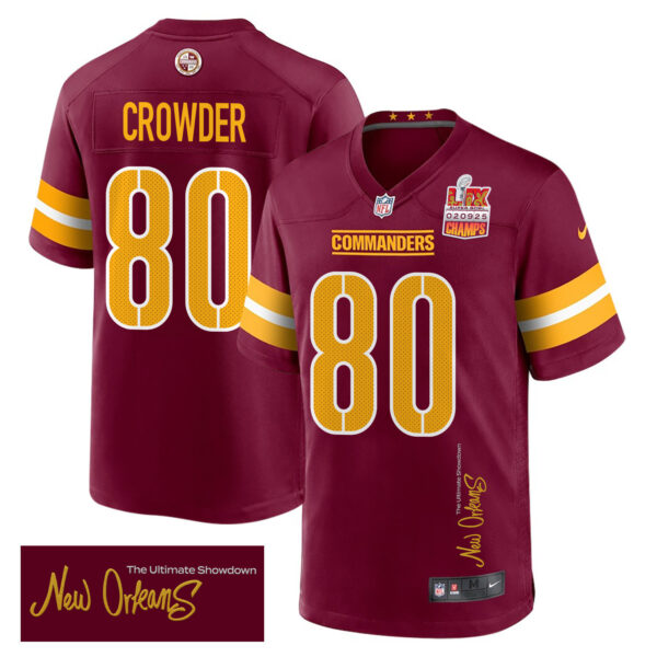 Jamison Crowder 80 Washington Commanders Super Bowl LIX Champions Patch ‘New Orleans – The Ultimate Showdown’ EMBROIDERED Game Men Jersey – Burgundy