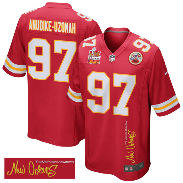 Felix Anudike-Uzomah 97 Kansas City Chiefs Super Bowl LIX Champions Patch ‘New Orleans – The Ultimate Showdown’ EMBROIDERED Game Men Jersey – Red