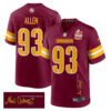 Jonathan Allen 93 Washington Commanders Super Bowl LIX Champions Patch ‘New Orleans – Where Passion Ignites’ EMBROIDERED Game Men Jersey – Burgundy