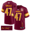 Zane Gonzalez 47 Washington Commanders Super Bowl LIX Champions Patch ‘New Orleans – A Symphony of Sport’ EMBROIDERED Game Men Jersey – Burgundy
