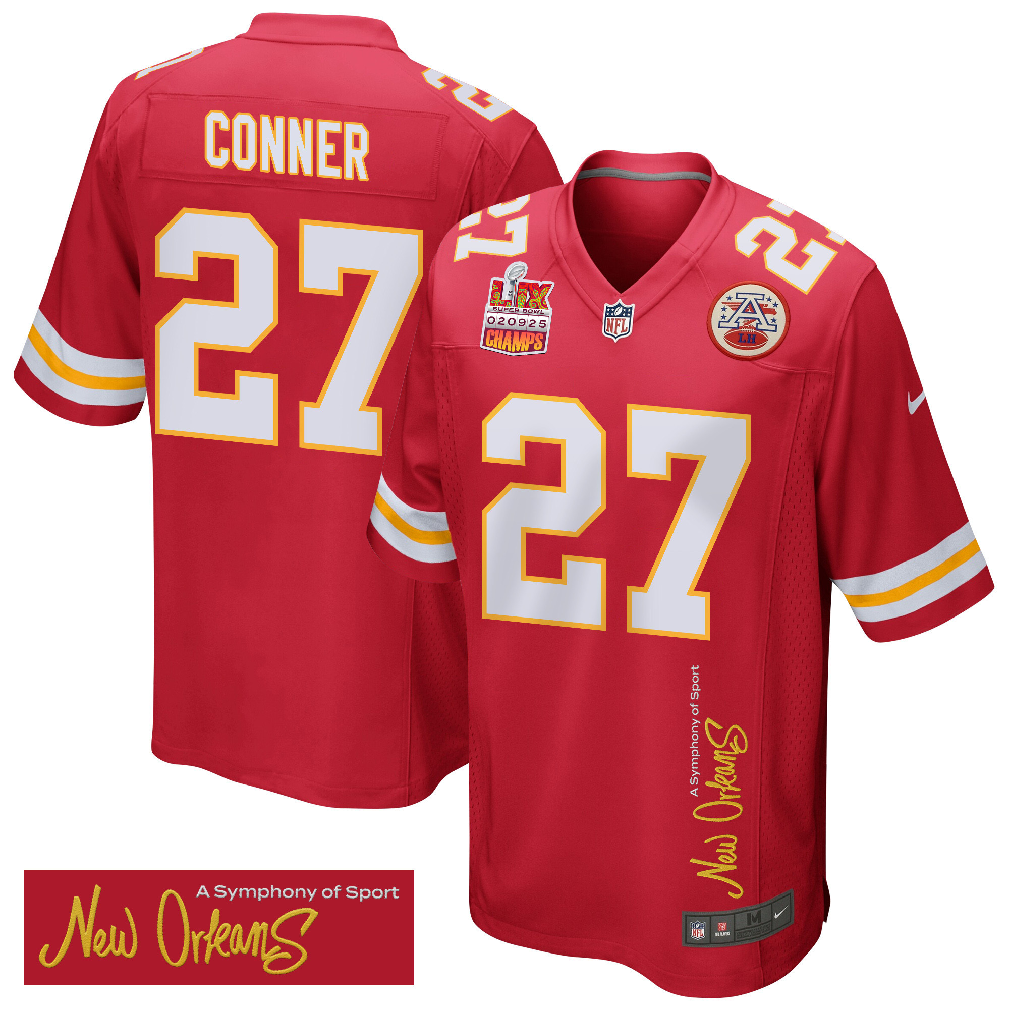 Chamarri Conner 27 Kansas City Chiefs Super Bowl LIX Champions Patch ‘New Orleans – A Symphony of Sport’ EMBROIDERED Game Men Jersey – Red