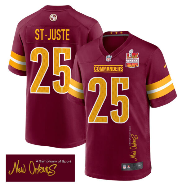Benjamin St-Juste 25 Washington Commanders Super Bowl LIX Champions Patch ‘New Orleans – A Symphony of Sport’ EMBROIDERED Game Men Jersey – Burgundy