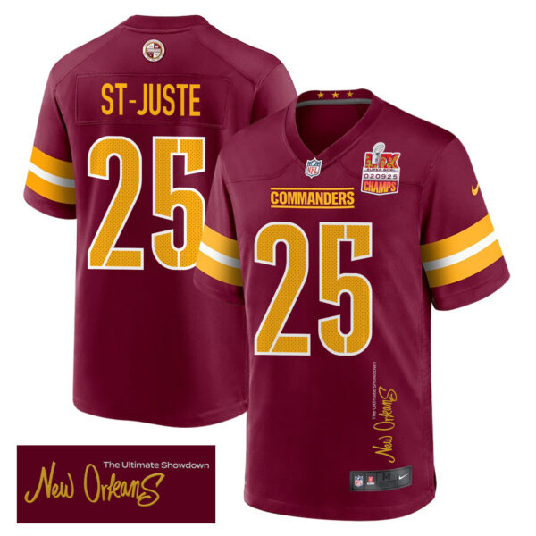 Benjamin St-Juste 25 Washington Commanders Super Bowl LIX Champions Patch ‘New Orleans – The Ultimate Showdown’ EMBROIDERED Game Men Jersey – Burgundy