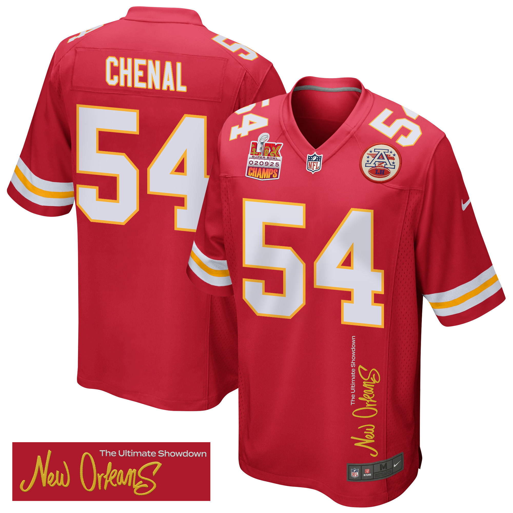 Leo Chenal 54 Kansas City Chiefs Super Bowl LIX Champions Patch ‘New Orleans – The Ultimate Showdown’ EMBROIDERED Game Men Jersey – Red
