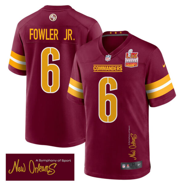 Dante Fowler Jr. 6 Washington Commanders Super Bowl LIX Champions Patch ‘New Orleans – A Symphony of Sport’ EMBROIDERED Game Men Jersey – Burgundy