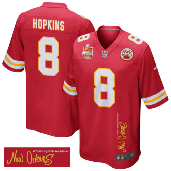 DeAndre Hopkins 8 Kansas City Chiefs Super Bowl LIX Champions Patch ‘New Orleans – Where Legends Are Made’ EMBROIDERED Game Men Jersey – Red