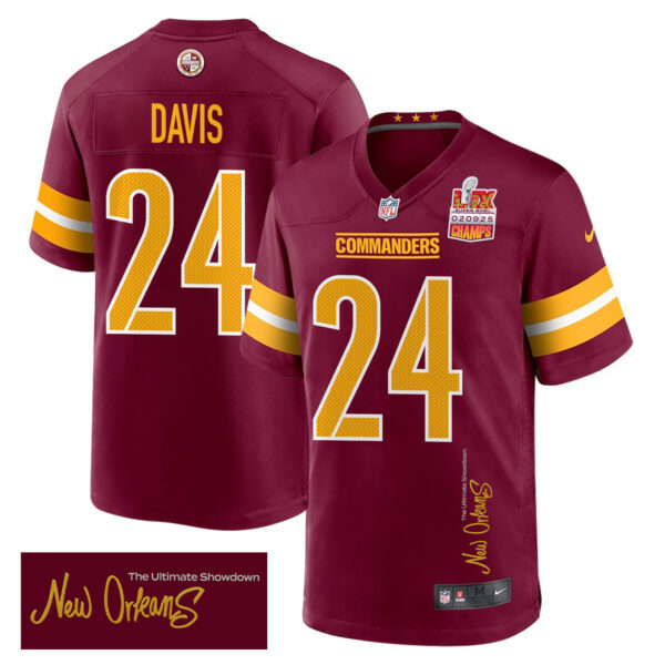 Michael Davis 24 Washington Commanders Super Bowl LIX Champions Patch ‘New Orleans – The Ultimate Showdown’ EMBROIDERED Game Men Jersey – Burgundy