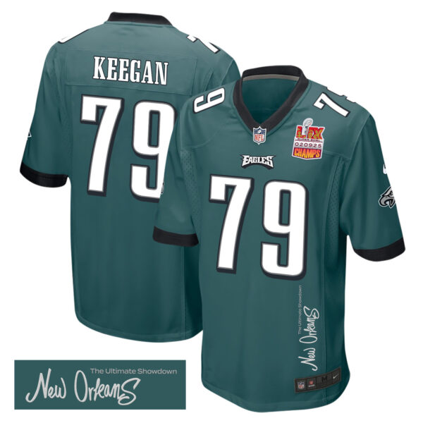 Trevor Keegan 79 Philadelphia Eagles Super Bowl LIX Champions Patch ‘New Orleans – The Ultimate Showdown’ EMBROIDERED Game Men Jersey – Midnight Green