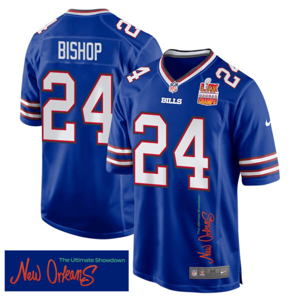 Cole Bishop 24 Buffalo Bills Super Bowl LIX Champions Patch ‘New Orleans – The Ultimate Showdown’ EMBROIDERED Game Men Jersey – Royal