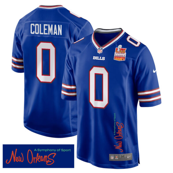 Keon Coleman 0 Buffalo Bills Super Bowl LIX Champions Patch ‘New Orleans – A Symphony of Sport’ EMBROIDERED Game Men Jersey – Royal