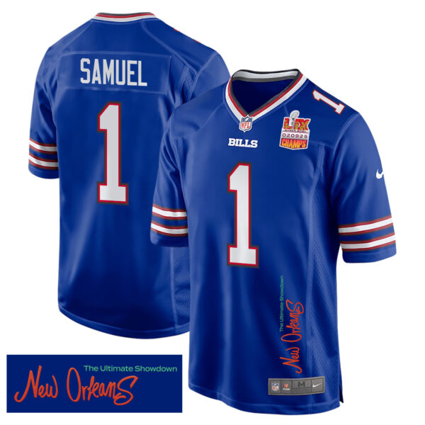 Curtis Samuel 1 Buffalo Bills Super Bowl LIX Champions Patch ‘New Orleans – The Ultimate Showdown’ EMBROIDERED Game Men Jersey – Royal