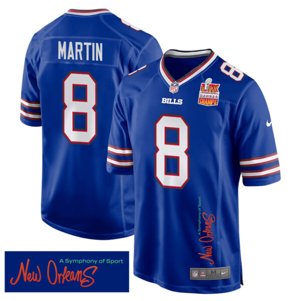 Sam Martin 8 Buffalo Bills Super Bowl LIX Champions Patch ‘New Orleans – A Symphony of Sport’ EMBROIDERED Game Men Jersey – Royal