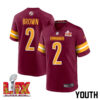 Dyami Brown #2 Washington Commanders Super Bowl LIX Youth Jersey – Burgundy