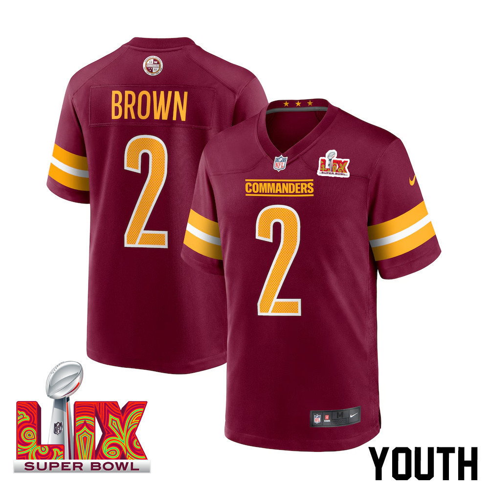 Dyami Brown #2 Washington Commanders Super Bowl LIX Youth Jersey – Burgundy