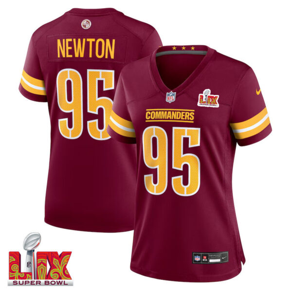 Jer’Zhan Newton #95 Washington Commanders Super Bowl LIX Women’s Jersey – Burgundy