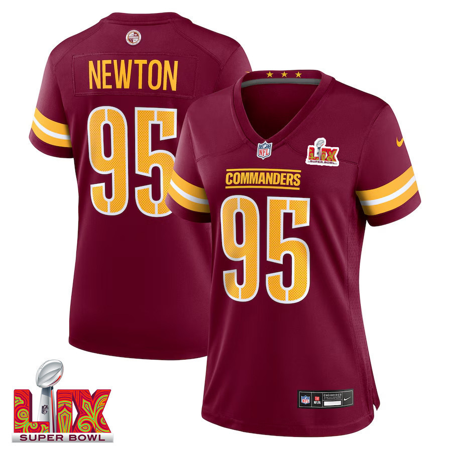 Jer’Zhan Newton #95 Washington Commanders Super Bowl LIX Women’s Jersey – Burgundy