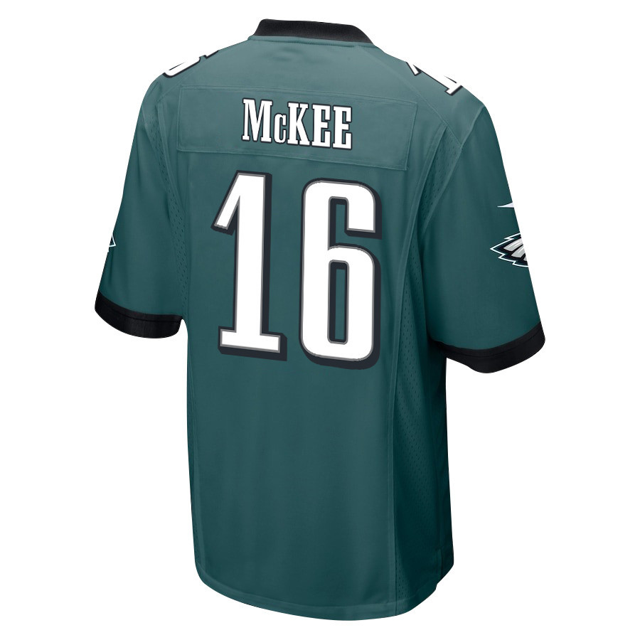 Tanner McKee 16 Philadelphia Eagles Super Bowl LIX Champions Patch ‘New Orleans – Where Legends Are Made’ EMBROIDERED Game Men Jersey – Midnight Green - Image 2