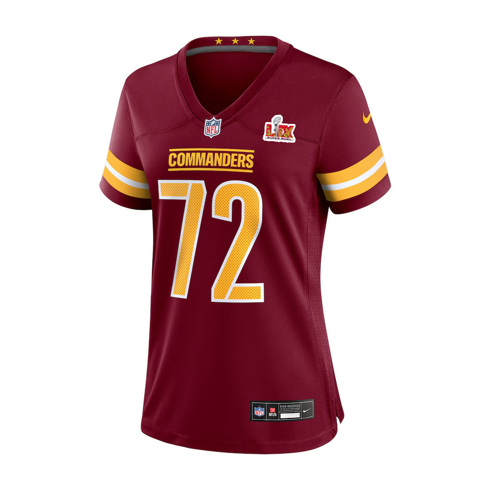Viliami Fehoko Jr. #72 Washington Commanders Super Bowl LIX Women’s Jersey – Burgundy - Image 2