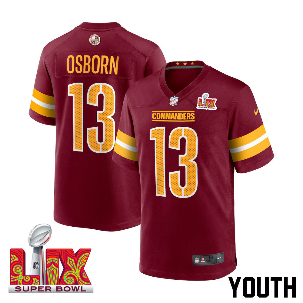 K.J. Osborn #13 Washington Commanders Super Bowl LIX Youth Jersey – Burgundy
