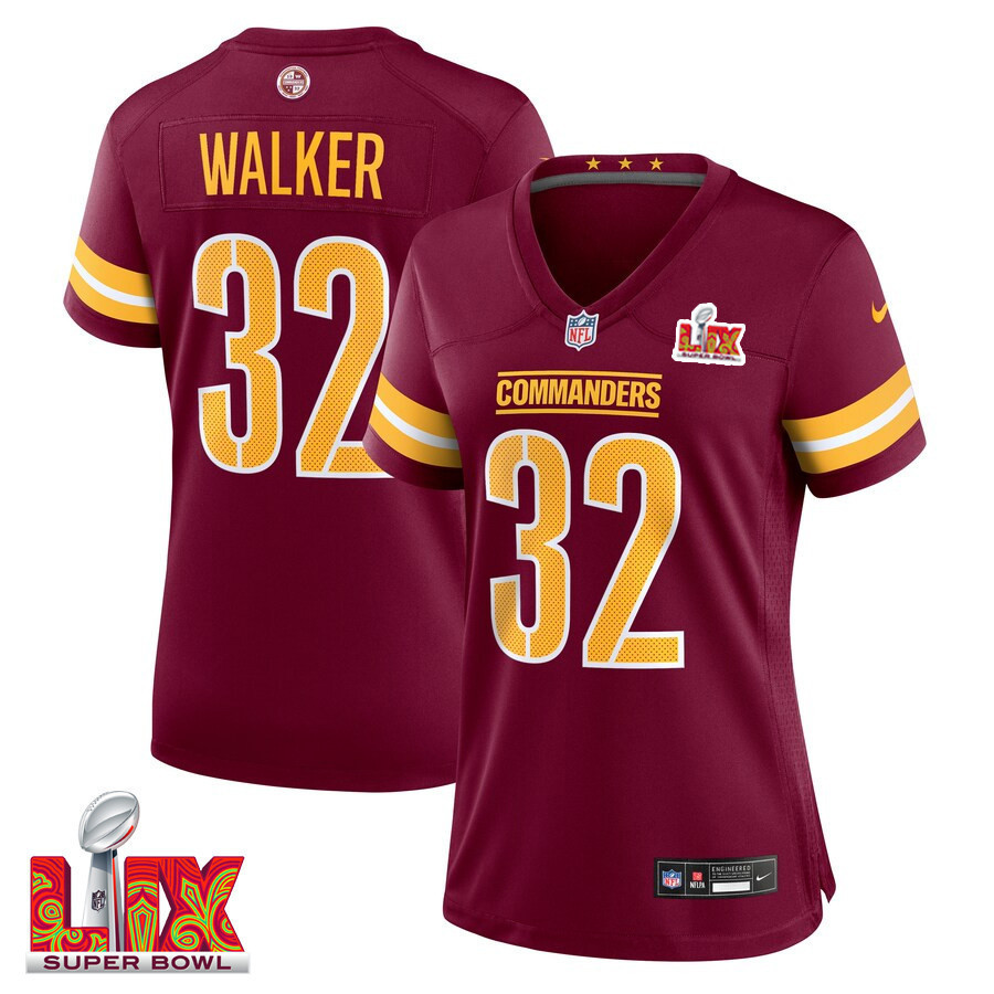 Mykal Walker #32 Washington Commanders Super Bowl LIX Women’s Jersey – Burgundy