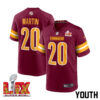 Jartavius Martin #20 Washington Commanders Super Bowl LIX Youth Jersey – Burgundy