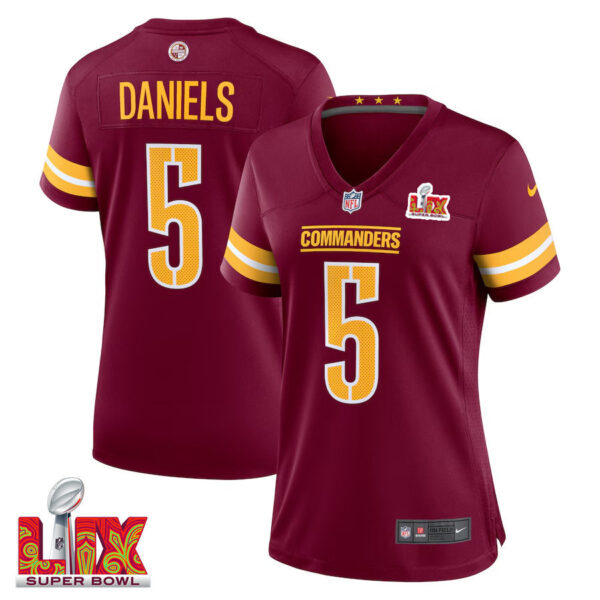 Jayden Daniels #5 Washington Commanders Super Bowl LIX Women’s Jersey – Burgundy