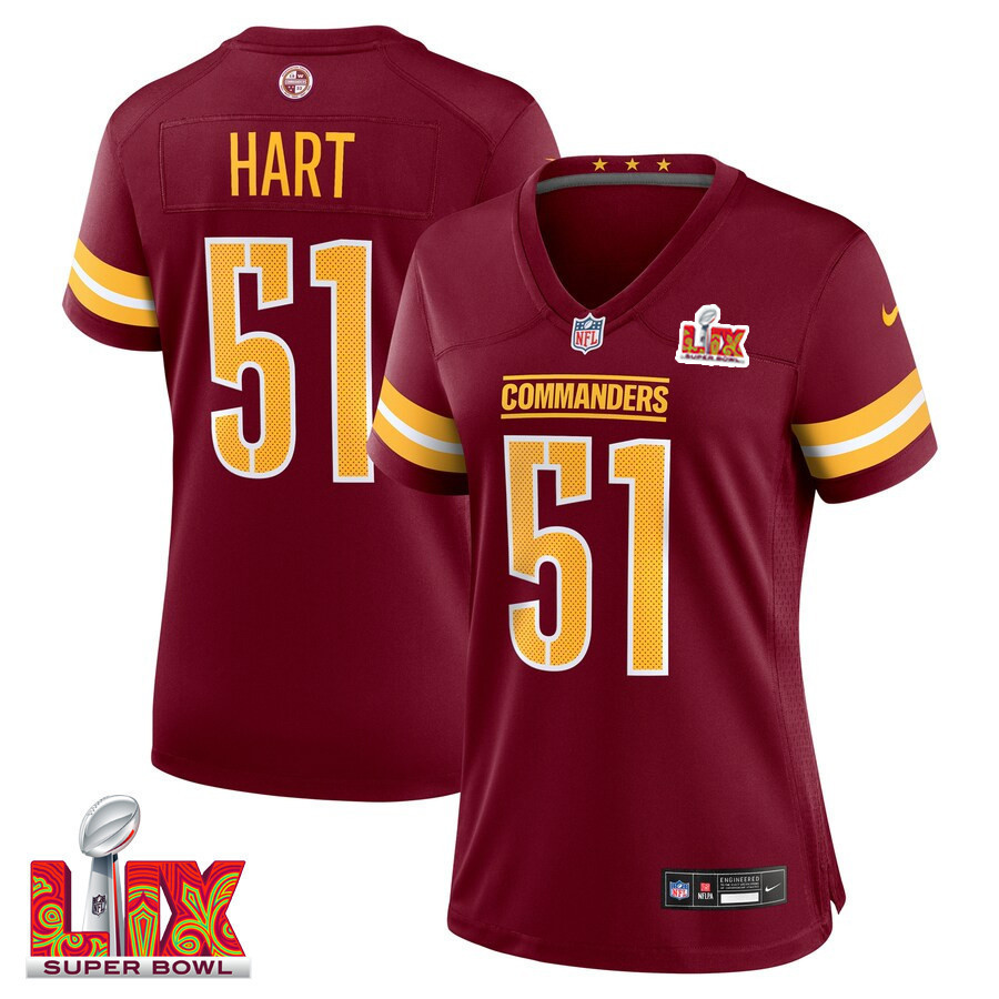 Bobby Hart #51 Washington Commanders Super Bowl LIX Women’s Jersey – Burgundy