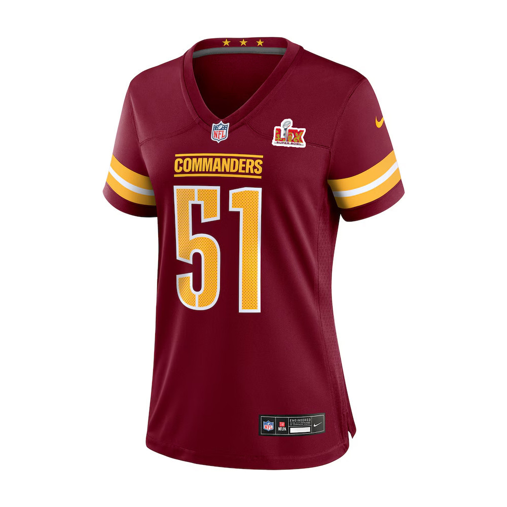 Bobby Hart #51 Washington Commanders Super Bowl LIX Women’s Jersey – Burgundy - Image 2