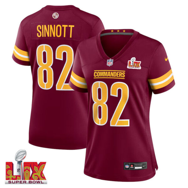 Ben Sinnott #82 Washington Commanders Super Bowl LIX Women’s Jersey – Burgundy