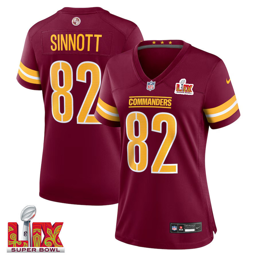 Ben Sinnott #82 Washington Commanders Super Bowl LIX Women’s Jersey – Burgundy