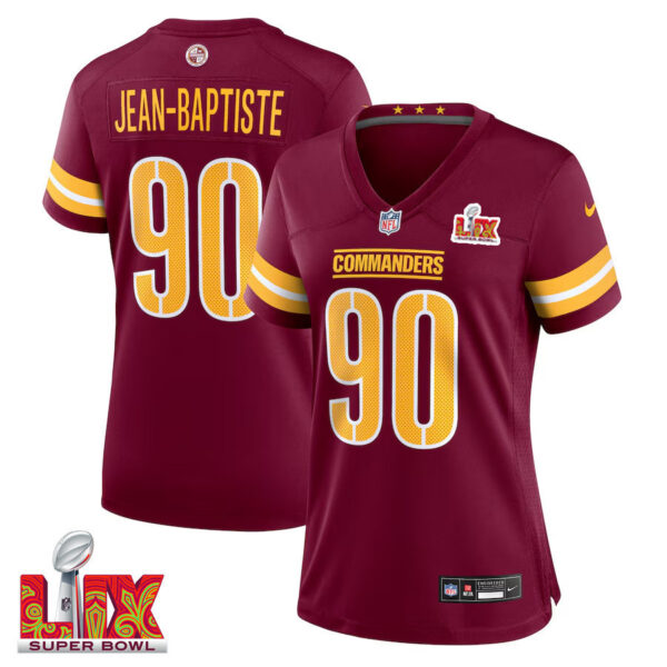 Javontae Jean-Baptiste #90 Washington Commanders Super Bowl LIX Women’s Jersey – Burgundy