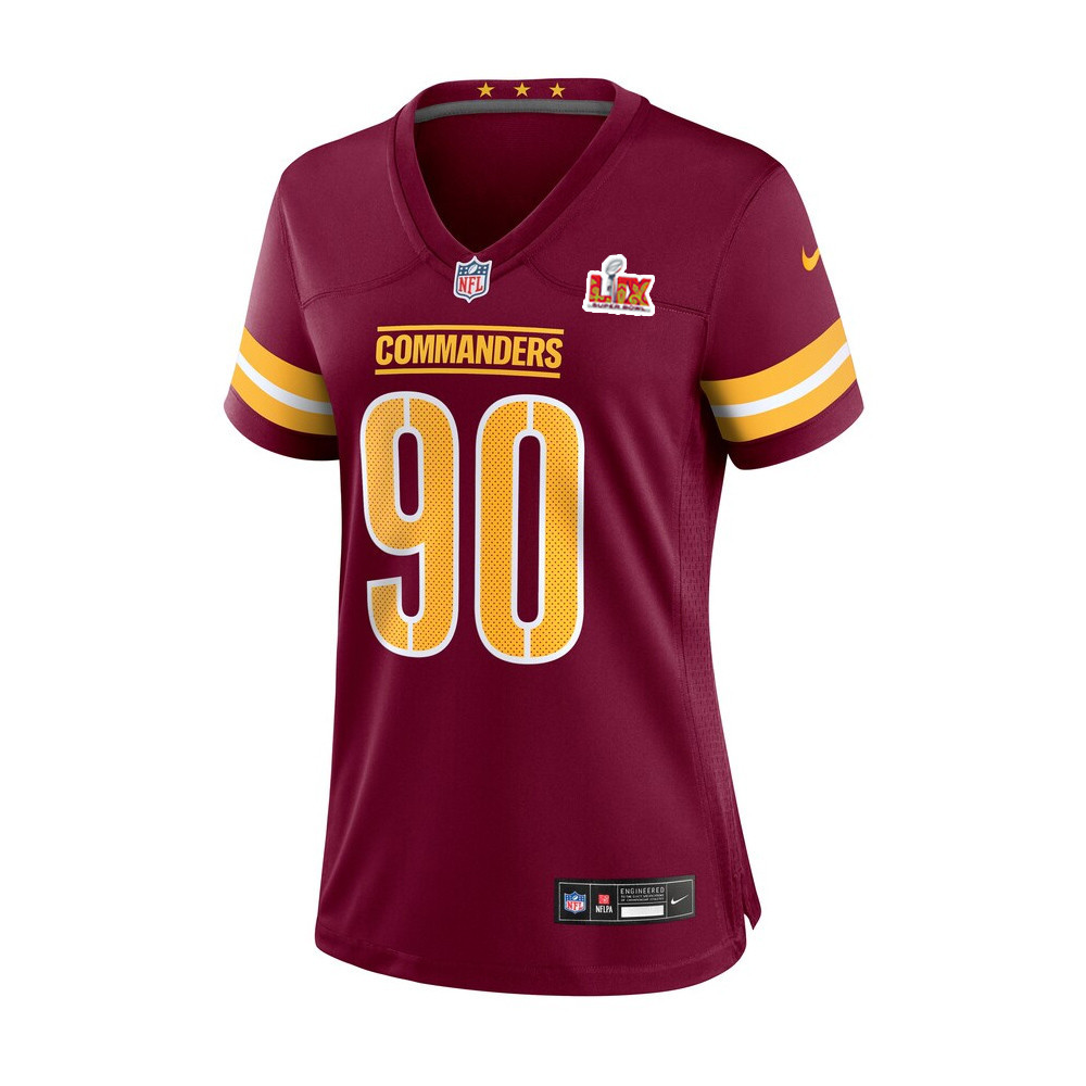 Javontae Jean-Baptiste #90 Washington Commanders Super Bowl LIX Women’s Jersey – Burgundy - Image 2