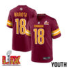 Marcus Mariota #18 Washington Commanders Super Bowl LIX Youth Jersey – Burgundy