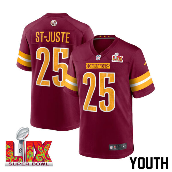 Benjamin St-Juste #25 Washington Commanders Super Bowl LIX Youth Jersey – Burgundy