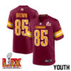 Noah Brown #85 Washington Commanders Super Bowl LIX Youth Jersey – Burgundy