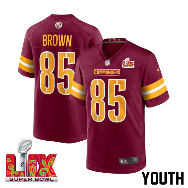 Noah Brown #85 Washington Commanders Super Bowl LIX Youth Jersey – Burgundy