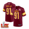 Carl Davis Jr. #91 Washington Commanders Super Bowl LIX Jersey – Men’s – Burgundy