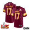 Terry McLaurin #17 Washington Commanders Super Bowl LIX Youth Jersey – Burgundy