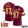 Efe Obada #97 Washington Commanders Super Bowl LIX Youth Jersey – Burgundy