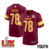 Cornelius Lucas #78 Washington Commanders Super Bowl LIX Youth Jersey – Burgundy