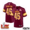Dominique Hampton #45 Washington Commanders Super Bowl LIX Youth Jersey – Burgundy
