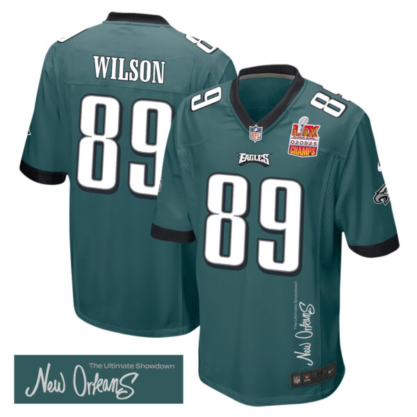 Johnny Wilson 89 Philadelphia Eagles Super Bowl LIX Champions Patch ‘New Orleans – The Ultimate Showdown’ EMBROIDERED Game Men Jersey – Midnight Green