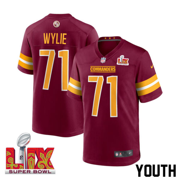 Andrew Wylie #71 Washington Commanders Super Bowl LIX Youth Jersey – Burgundy