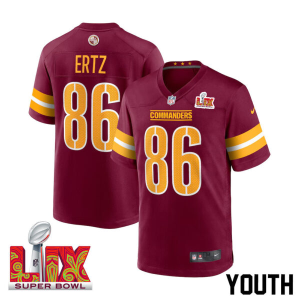 Zach Ertz #86 Washington Commanders Super Bowl LIX Youth Jersey – Burgundy