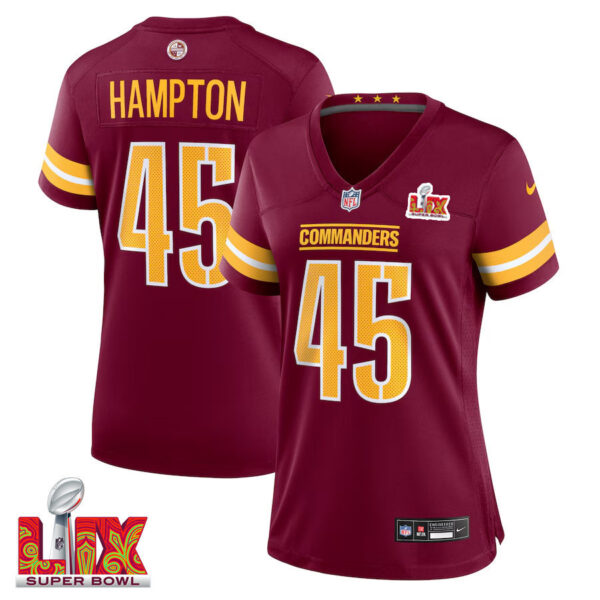 Dominique Hampton #45 Washington Commanders Super Bowl LIX Women’s Jersey – Burgundy