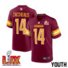 Olamide Zaccheaus #14 Washington Commanders Super Bowl LIX Youth Jersey – Burgundy