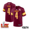 Frankie Luvu #4 Washington Commanders Super Bowl LIX Youth Jersey – Burgundy