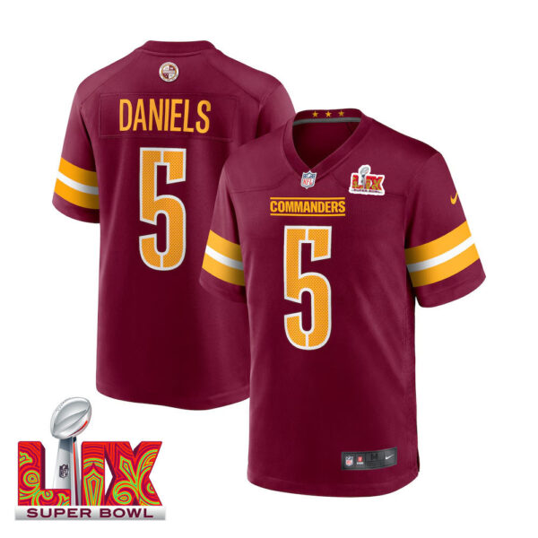 Jayden Daniels #5 Washington Commanders Super Bowl LIX Jersey – Men’s – Burgundy