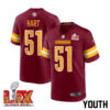 Bobby Hart #51 Washington Commanders Super Bowl LIX Youth Jersey – Burgundy