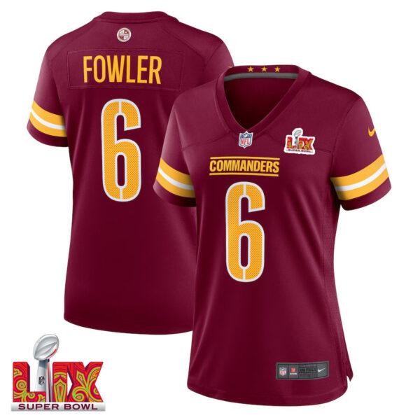 Dante Fowler Jr. #6 Washington Commanders Super Bowl LIX Women’s Jersey – Burgundy